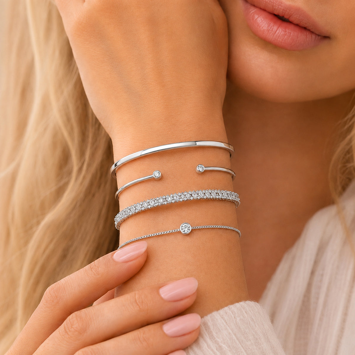 D'Joy - Moissanite Full Bangle (Size - 7.5) in Rhodium Overlay Sterling Silver 2.20 Ct, Silver Wt. 16.70 Gms 8547703 6