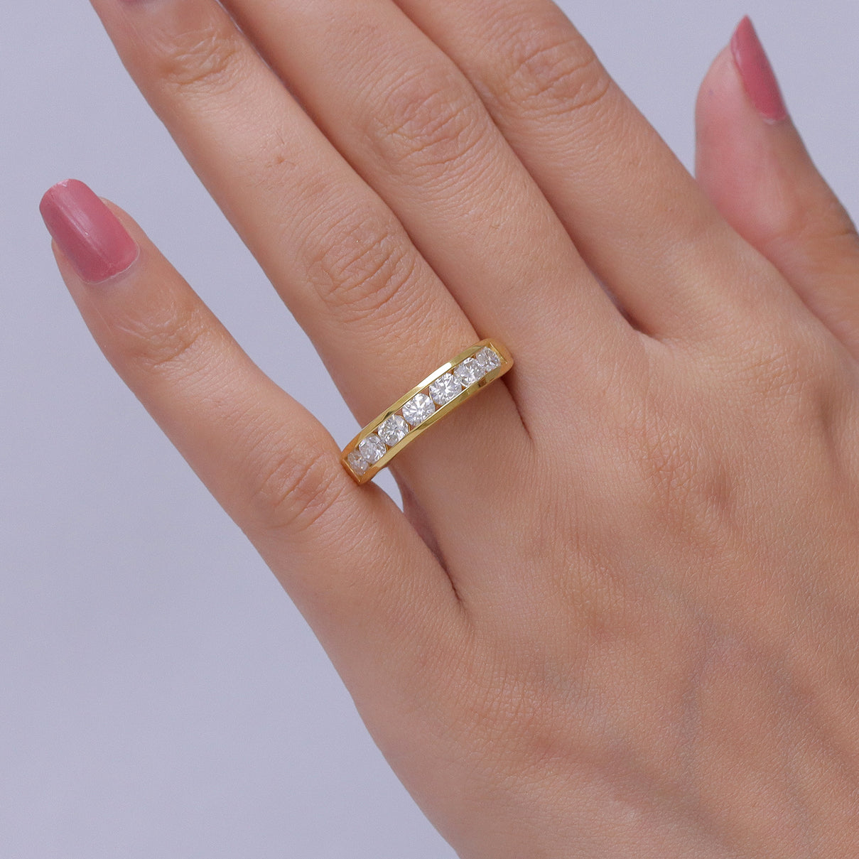 D'Joy - Moissanite Half Eternity Band Ring in Yellow Gold Plated Sterling Silver 1.65 Ct. V32518989 2