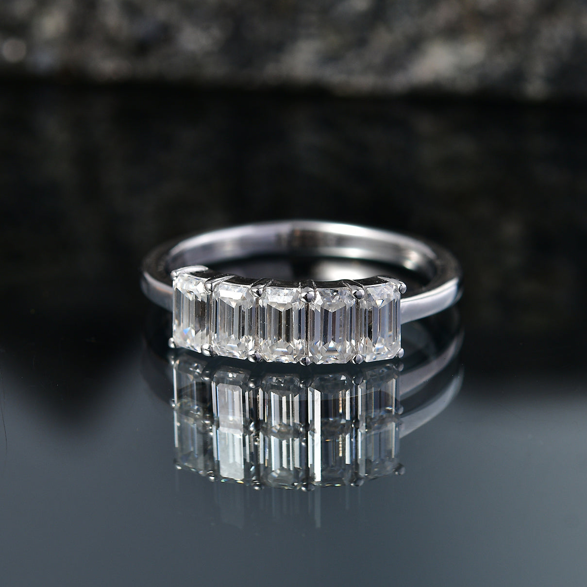 D'Joy - Moissanite 5 Stone Ring in Platinum Overlay Sterling Silver  1.37 Ct. V32527590 3