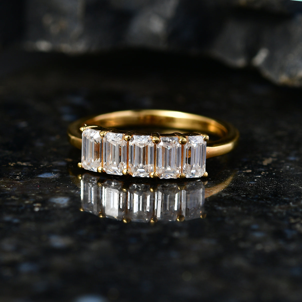 D'Joy - Moissanite 5 Stone Ring in Yellow Gold Plated Sterling Silver  1.37 Ct. V32527418 3