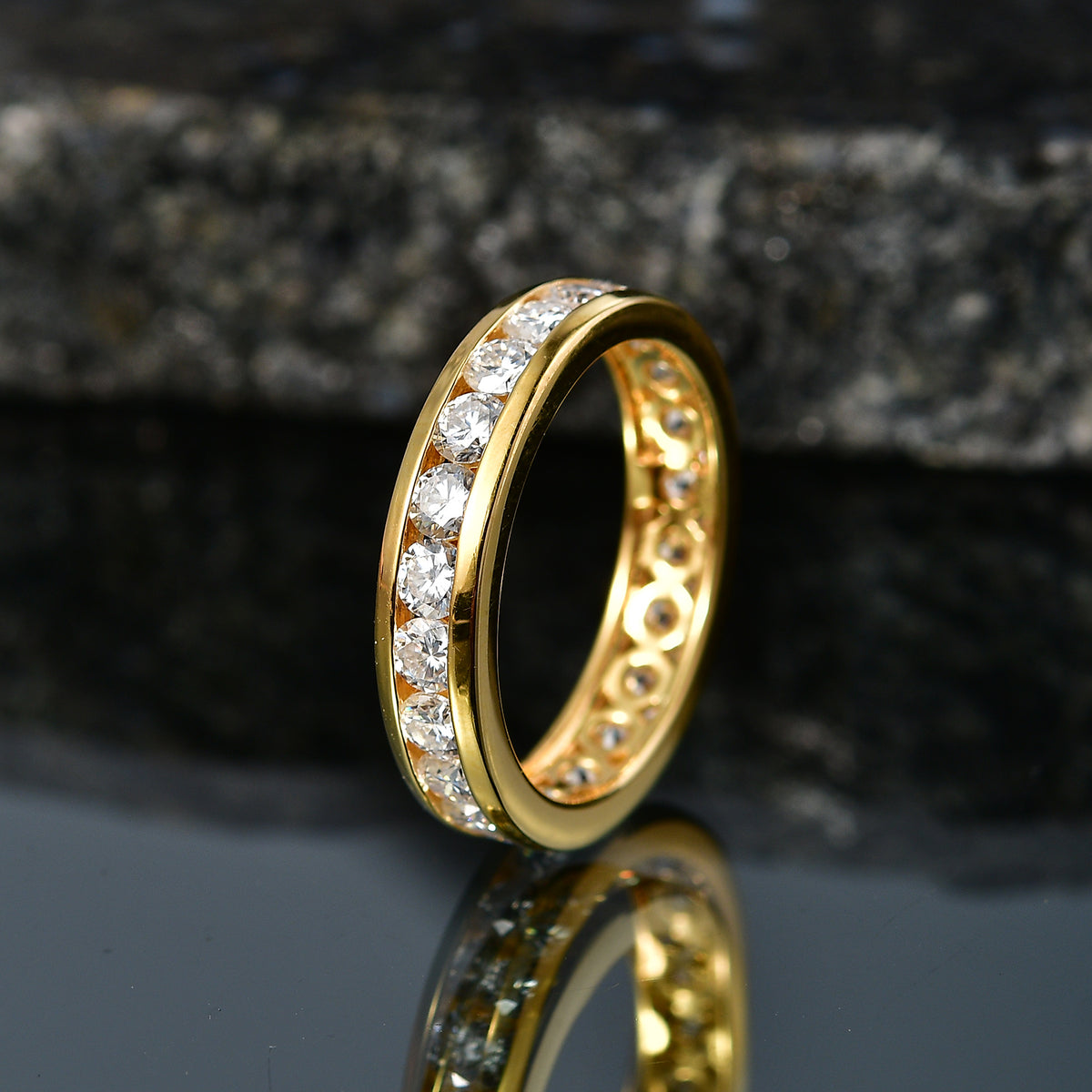D'Joy - Moissanite Full Eternity Band Ring in Yellow Gold Plated Sterling Silver 2.10 Ct. V32662119 3