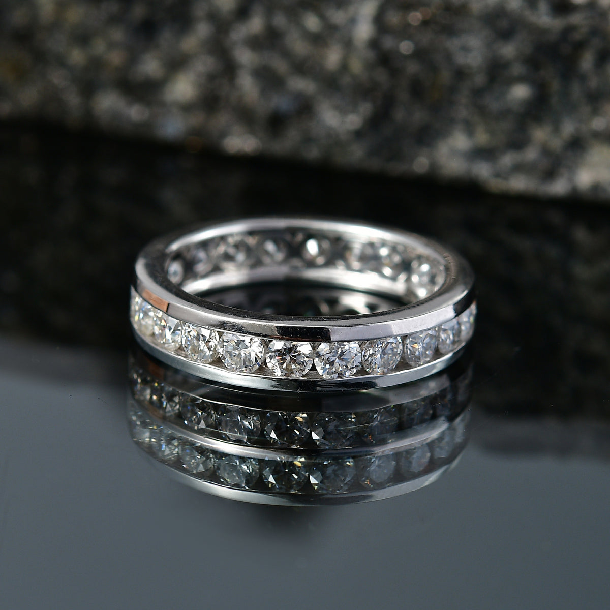 D'Joy - Moissanite Full Eternity Band Ring in Platinum Overlay Sterling Silver 2.20 Ct. V32603957 3