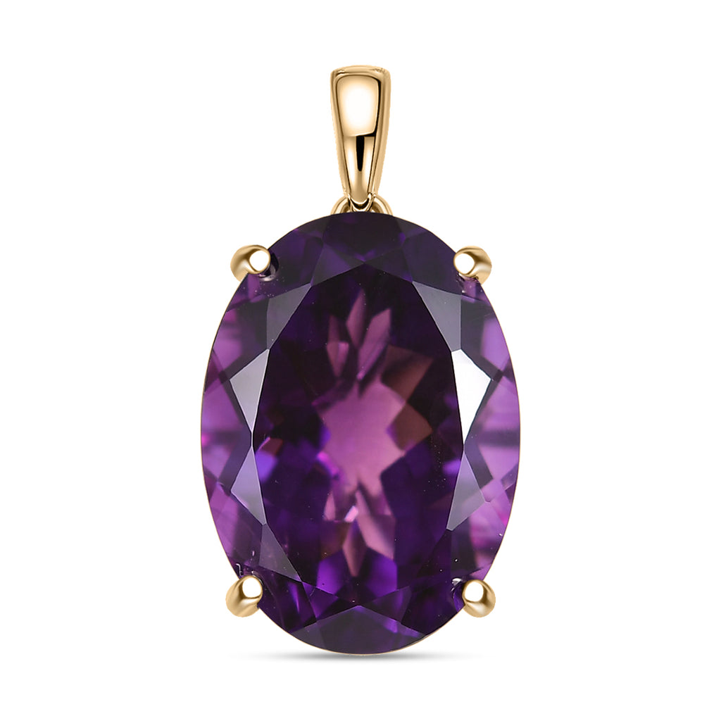 9K Yellow Gold AAA African Amethyst Solitaire Pendant 11.60 Ct._8547823