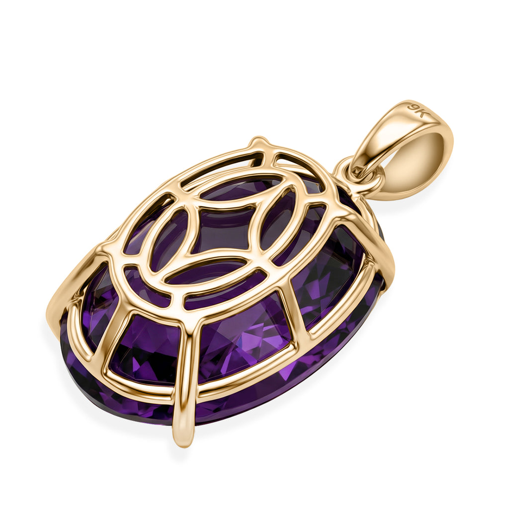 9K Yellow Gold AAA African Amethyst Solitaire Pendant 11.60 Ct._8547823_4