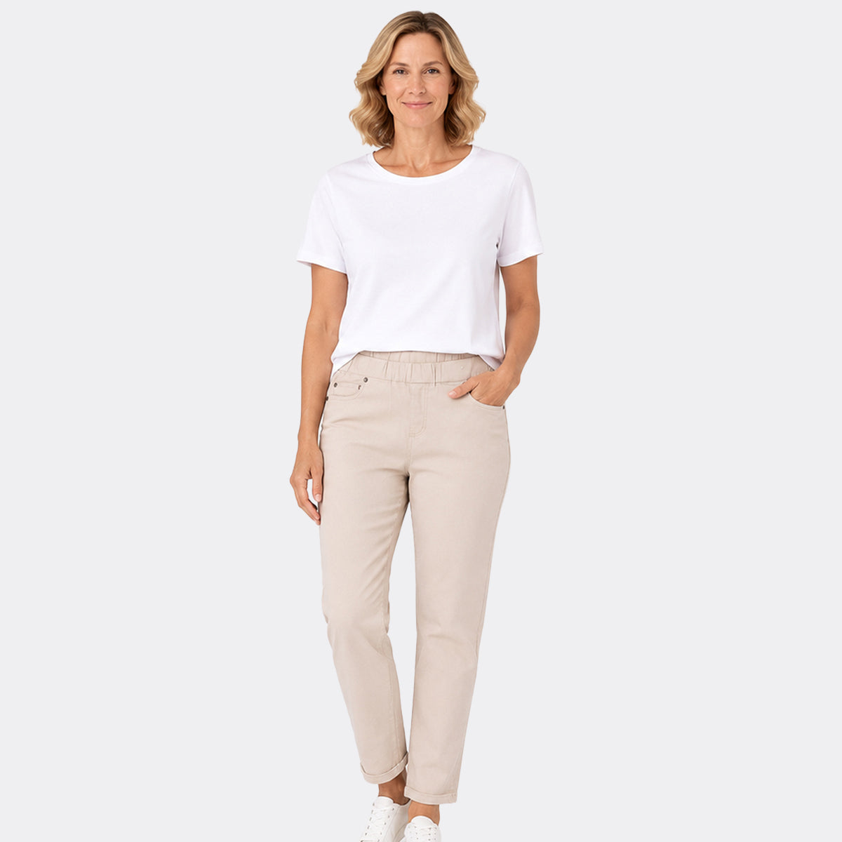Pure &amp; Natural Womens Tapered Leg Trousers with 27Inch Inseam (Size 12) - Beige 8547906 0