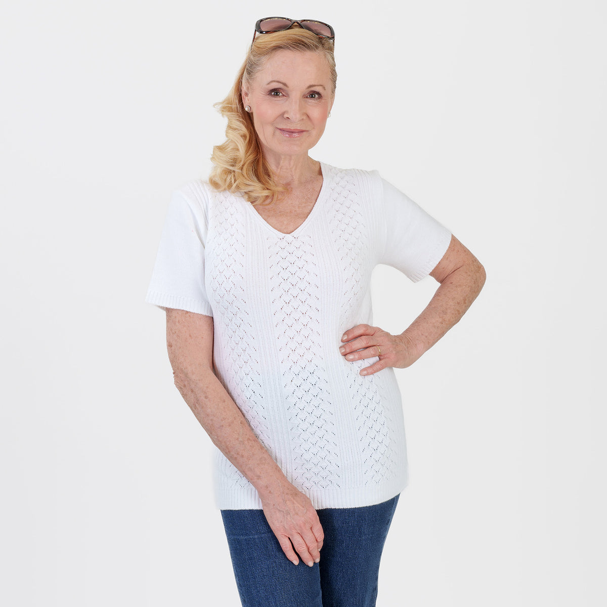 Pure And Natural Made In Uk V Neck Cable Knit Jumper (Size - S/M, 8-14) - White V32566166 0