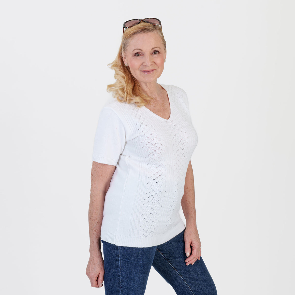 Pure And Natural Made In Uk V Neck Cable Knit Jumper (Size - S/M, 8-14) - White V32566166 2