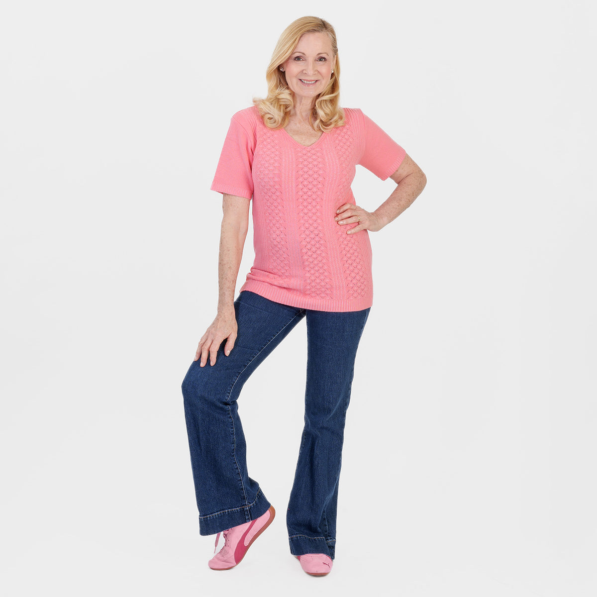 Pure And Natural Made In Uk V Neck Cable Knit Jumper (Size - S/M, 8-14) - Coral V32530427 1
