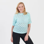 Pure And Natural Made In Uk Eyelet Knit Crew Neck Jumper (Size L/XL, 16 to 22) - Fresh Aqua_8547983
