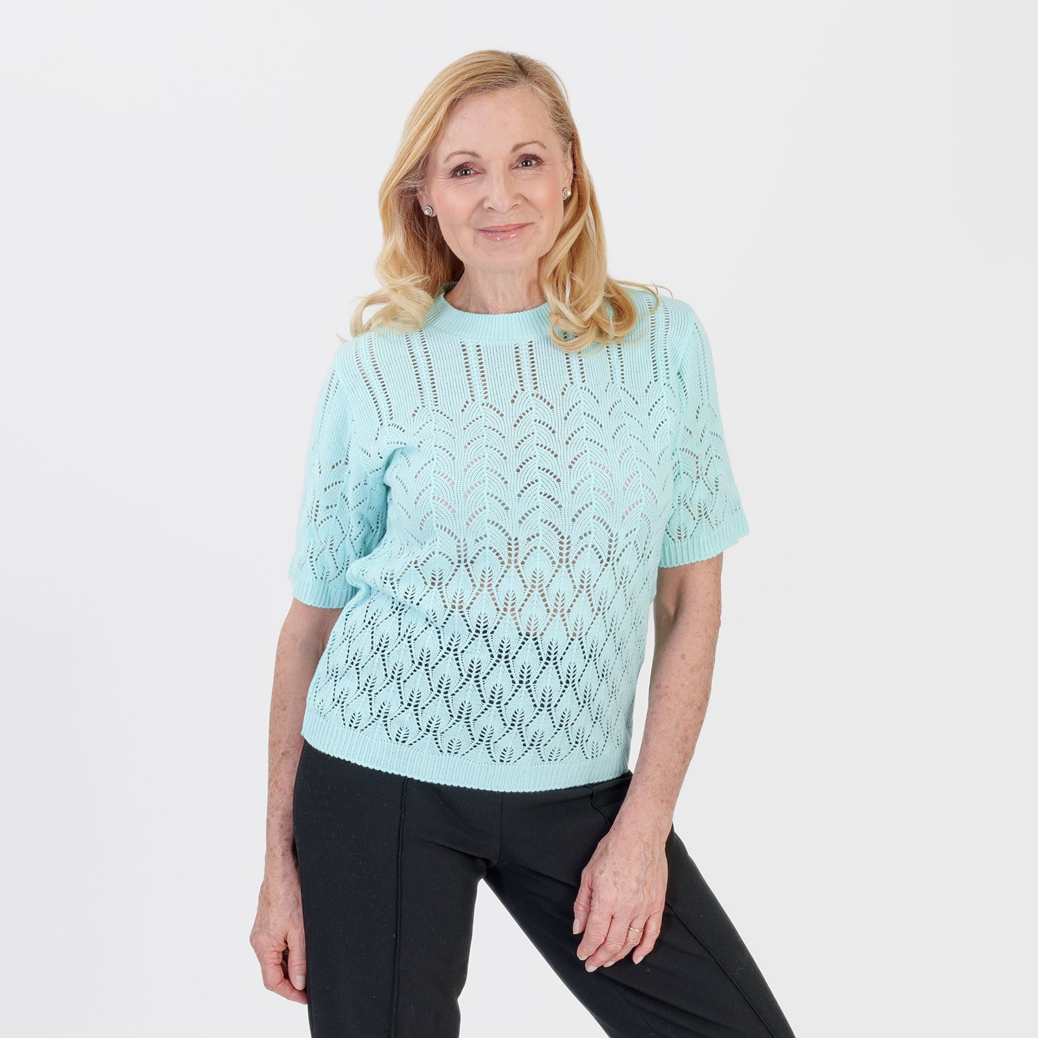 Pure And Natural Made In Uk Eyelet Knit Crew Neck Jumper (Size L/XL, 16 to 22) - Fresh Aqua V32516520 0