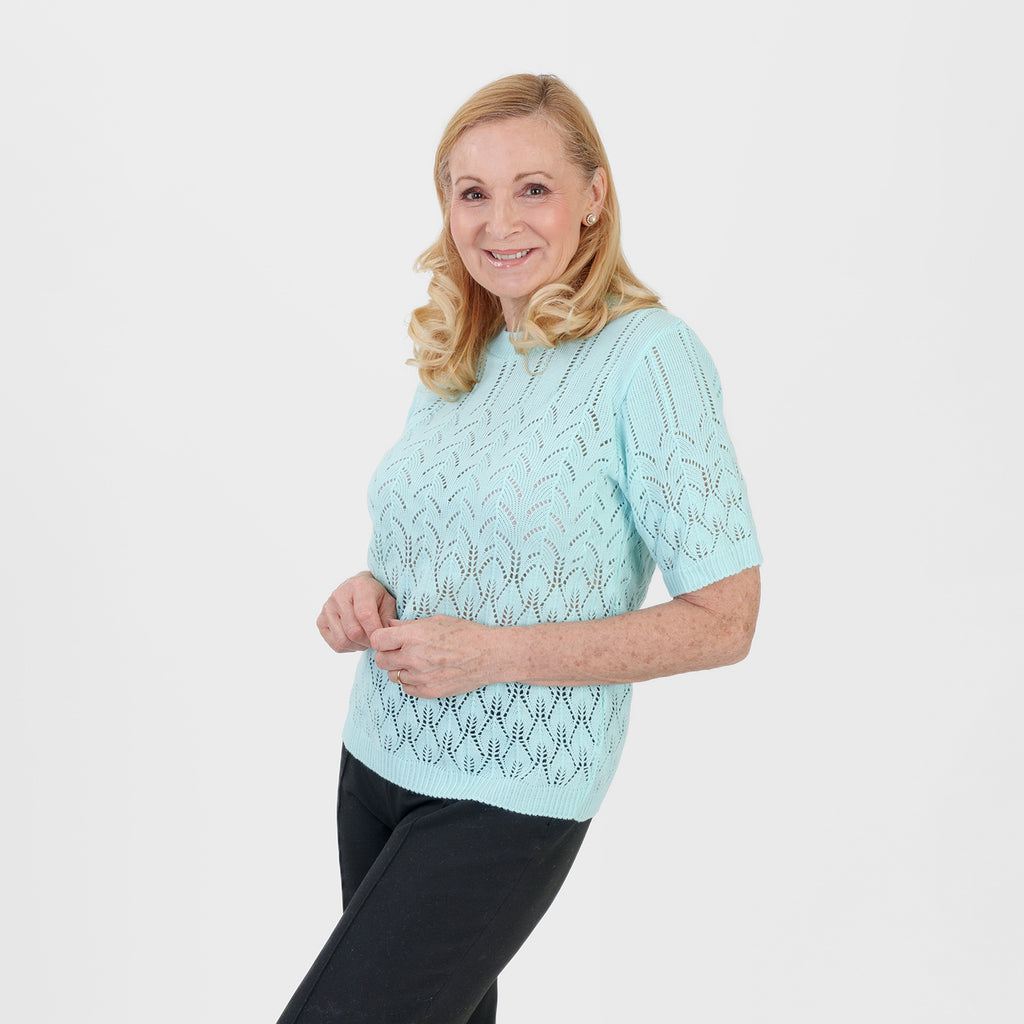 Pure And Natural Made In Uk Eyelet Knit Crew Neck Jumper (Size L/XL, 16 to 22) - Fresh Aqua_8547983_2