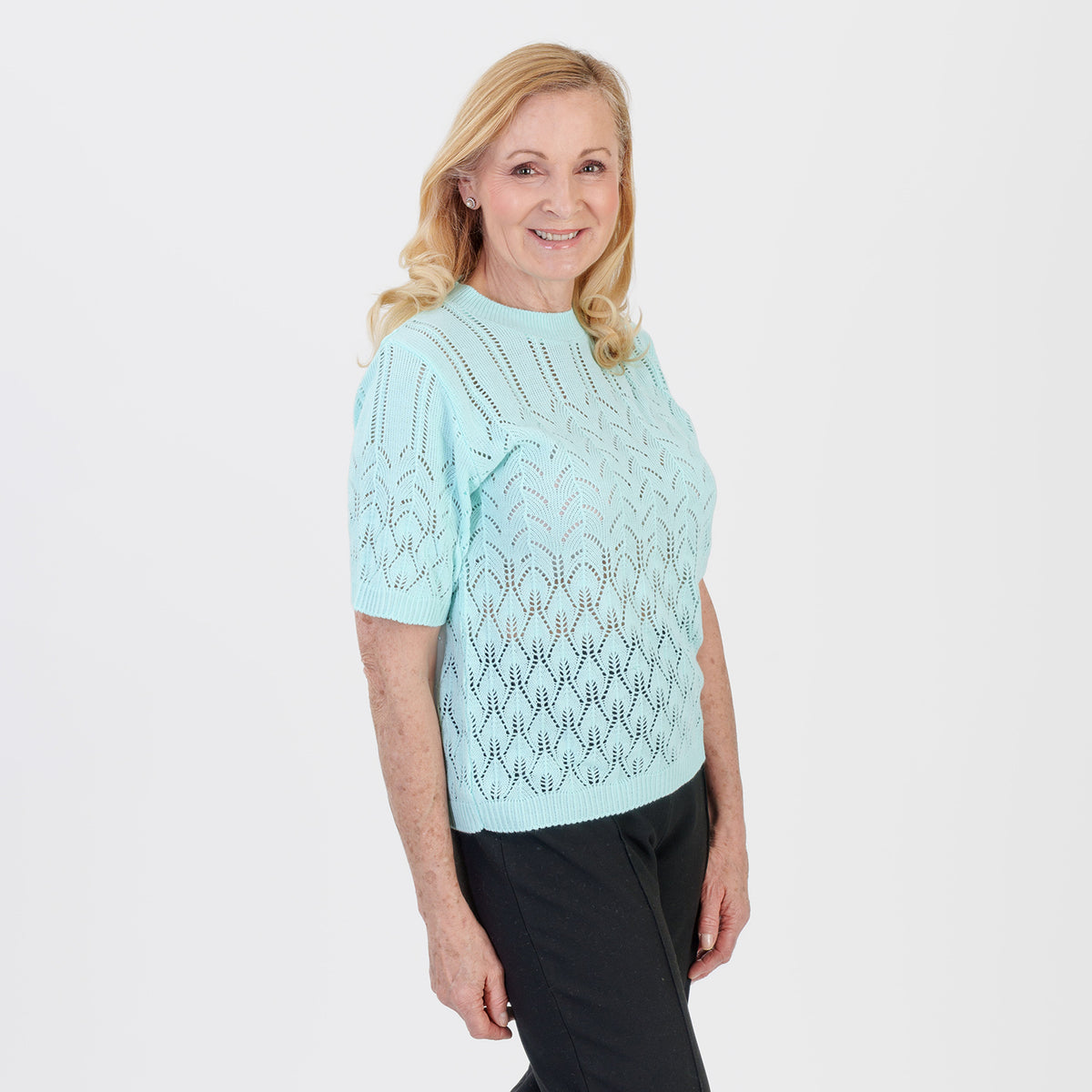 Pure And Natural Made In Uk Eyelet Knit Crew Neck Jumper (Size L/XL, 16 to 22) - Fresh Aqua V32516520 3