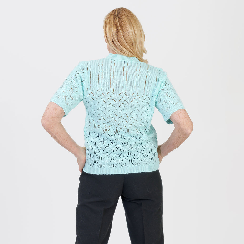Pure And Natural Made In Uk Eyelet Knit Crew Neck Jumper (Size L/XL, 16 to 22) - Fresh Aqua_8547983_4