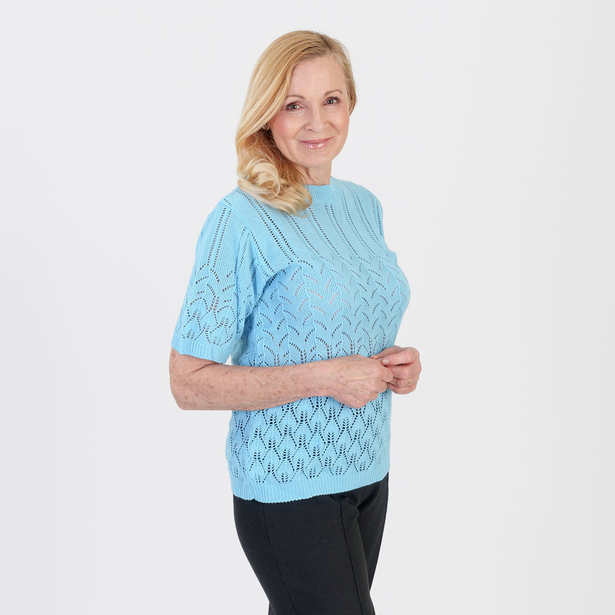 Pure And Natural Made In Uk Eyelet Knit Crew Neck Jumper (Size S/M, 8 to 14) - Sky Blue V32530432 3