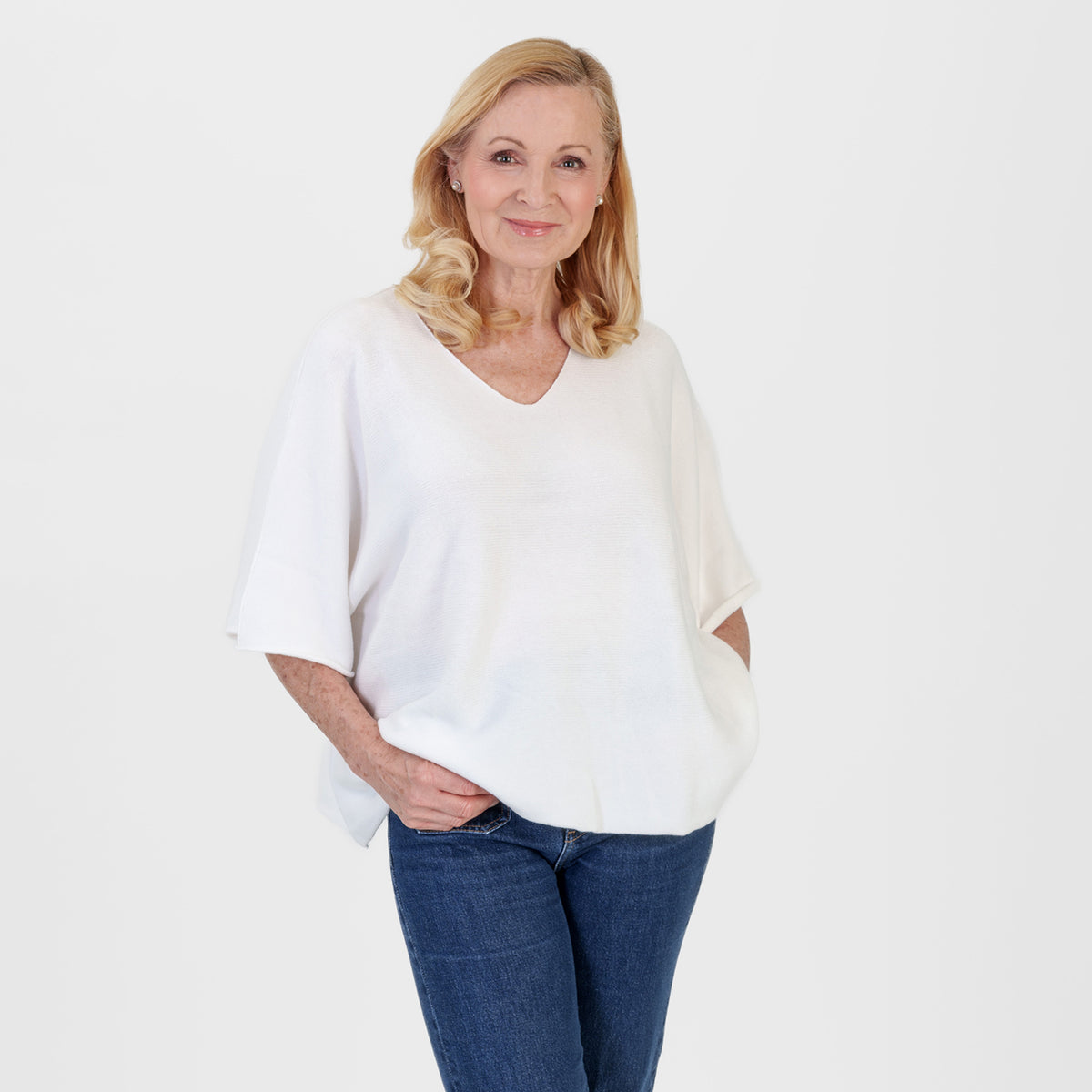 Pure And Natural Made in Italy Batwing Knitted Top (One Size, 10-20) - White V32535524 1