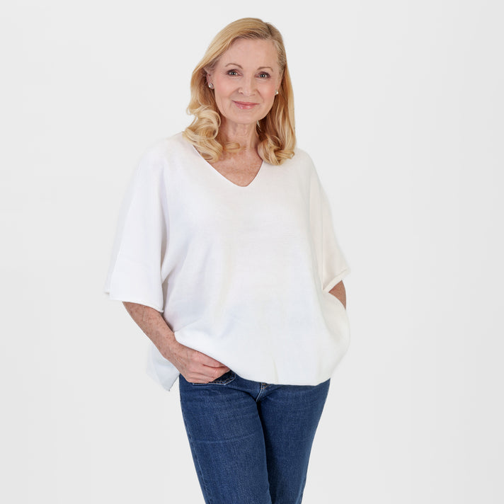 Pure And Natural Made in Italy Batwing Knitted Top (One Size, 10-20) - White 8547991 2