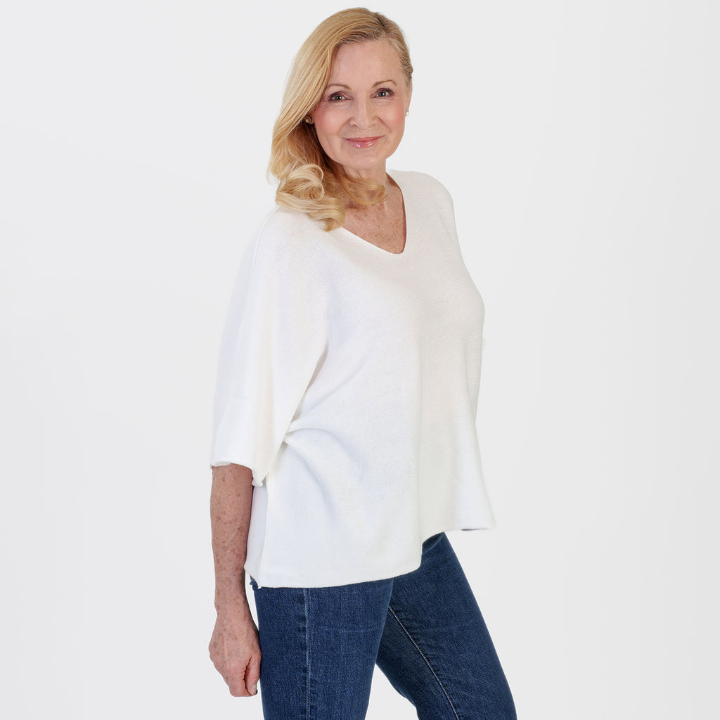 Pure And Natural Made in Italy Batwing Knitted Top (One Size, 10-20) - White_8547991_2