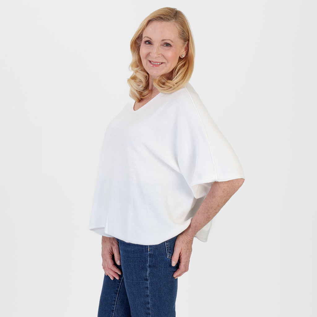 Pure And Natural Made in Italy Batwing Knitted Top (One Size, 10-20) - White_8547991_3