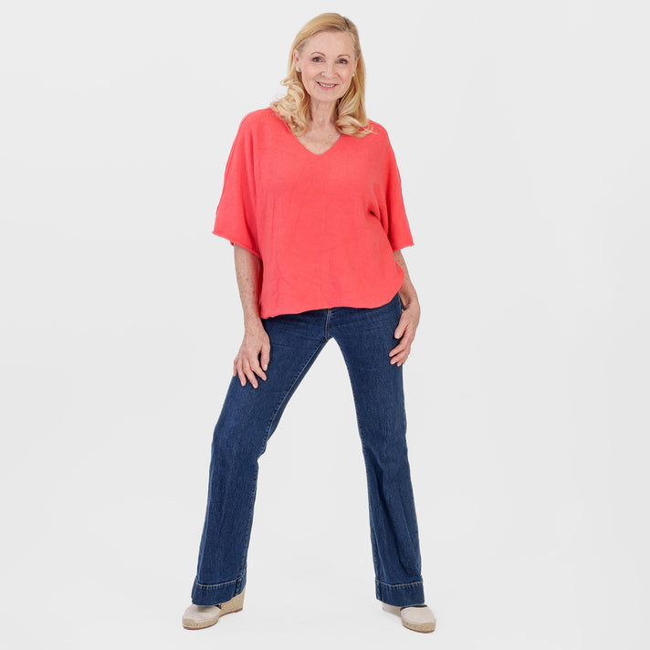 Pure And Natural Made in Italy Batwing Knitted Top (One Size, 10-20) - Coral 8547992 1
