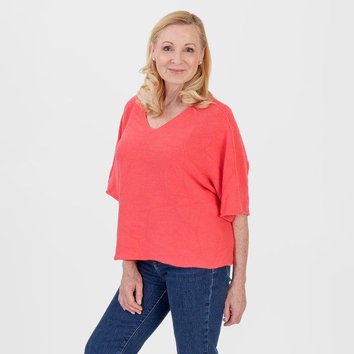 Pure And Natural Made in Italy Batwing Knitted Top (One Size, 10-20) - Coral 8547992 2