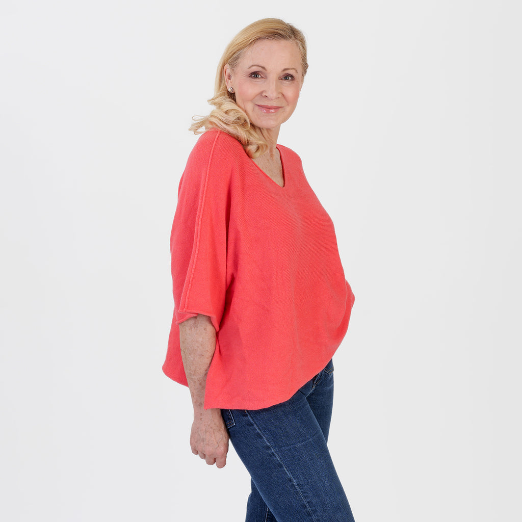 Pure And Natural Made in Italy Batwing Knitted Top (One Size, 10-20) - Coral_8547992_2