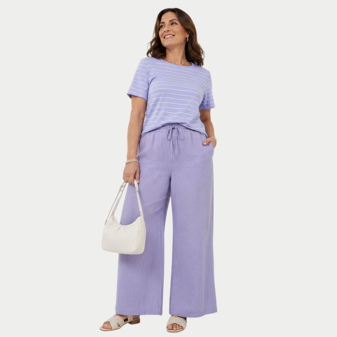 Beaumonde Stretch Cotton Crew Neck Top (Size 10/12) - Lilac V32717337 2