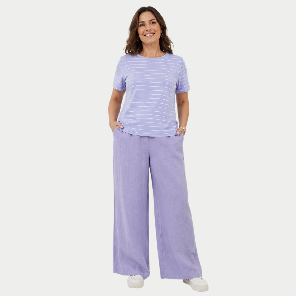 Beaumonde Stretch Cotton Crew Neck Top (Size 14/16) - Lilac V32717078 0