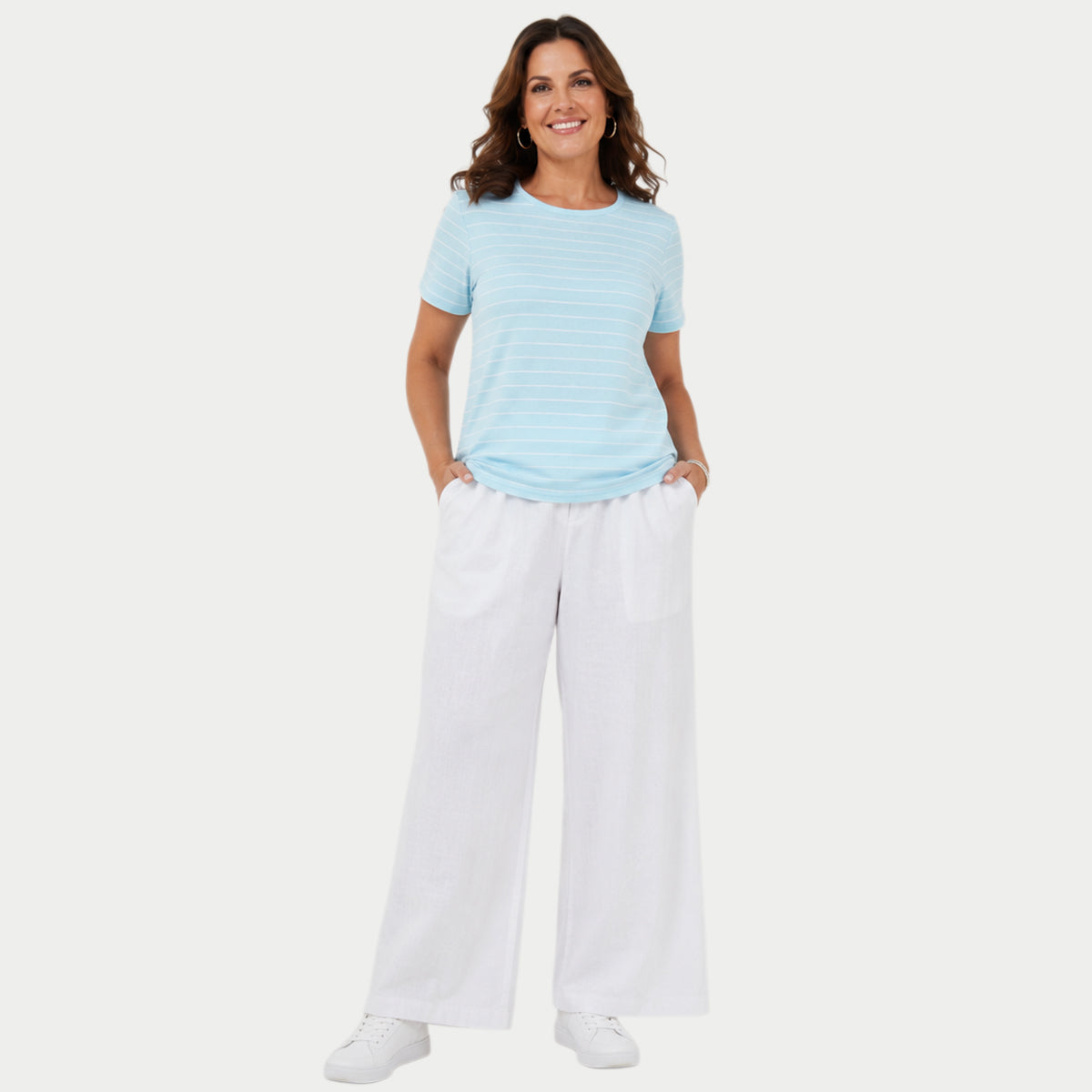 Beaumonde Stretch Cotton Crew Neck Top (Size 14/16) - Aqua 8548038 0