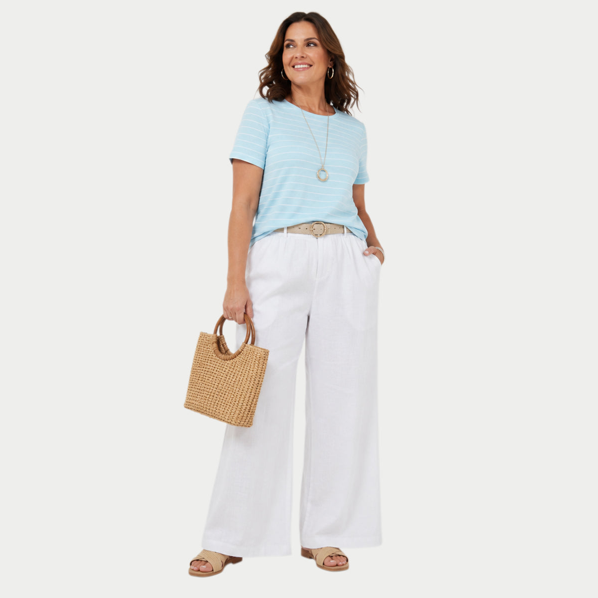 Beaumonde Stretch Cotton Crew Neck Top (Size 14/16) - Aqua 8548038 2
