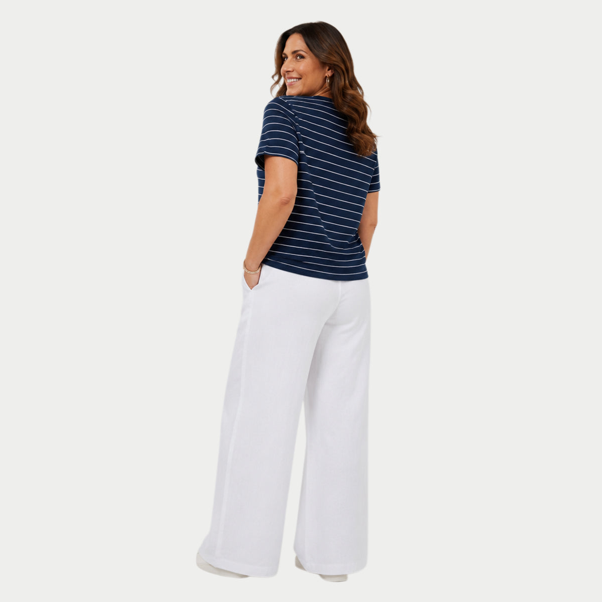 Beaumonde Stretch Cotton Crew Neck Top (Size 10/12) - Navy V32717333 1