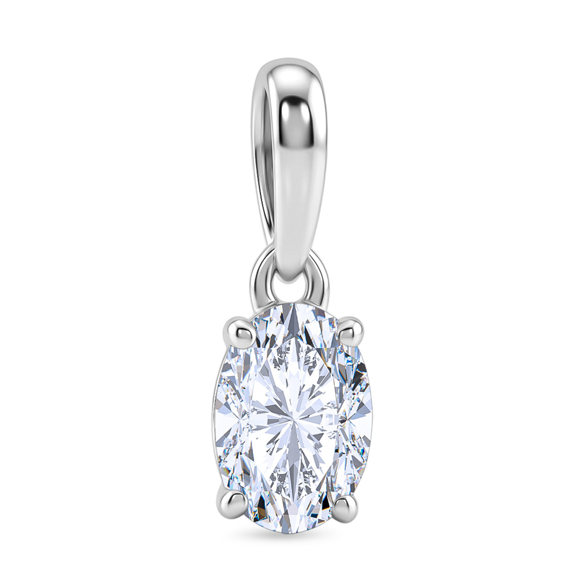 LUXURIANT 0.5 Ct. Lab Grown Diamond Oval-Cut Solitaire Pendant in Rhodium Overlay Sterling Silver (SI) 8548533 0