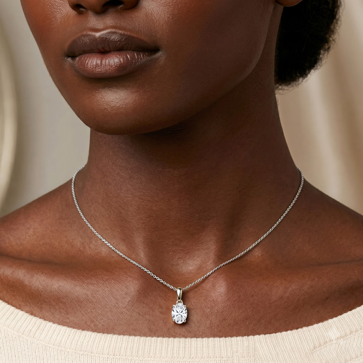 LUXURIANT 0.5 Ct. Lab Grown Diamond Oval-Cut Solitaire Pendant in Rhodium Overlay Sterling Silver (SI) 8548533 2