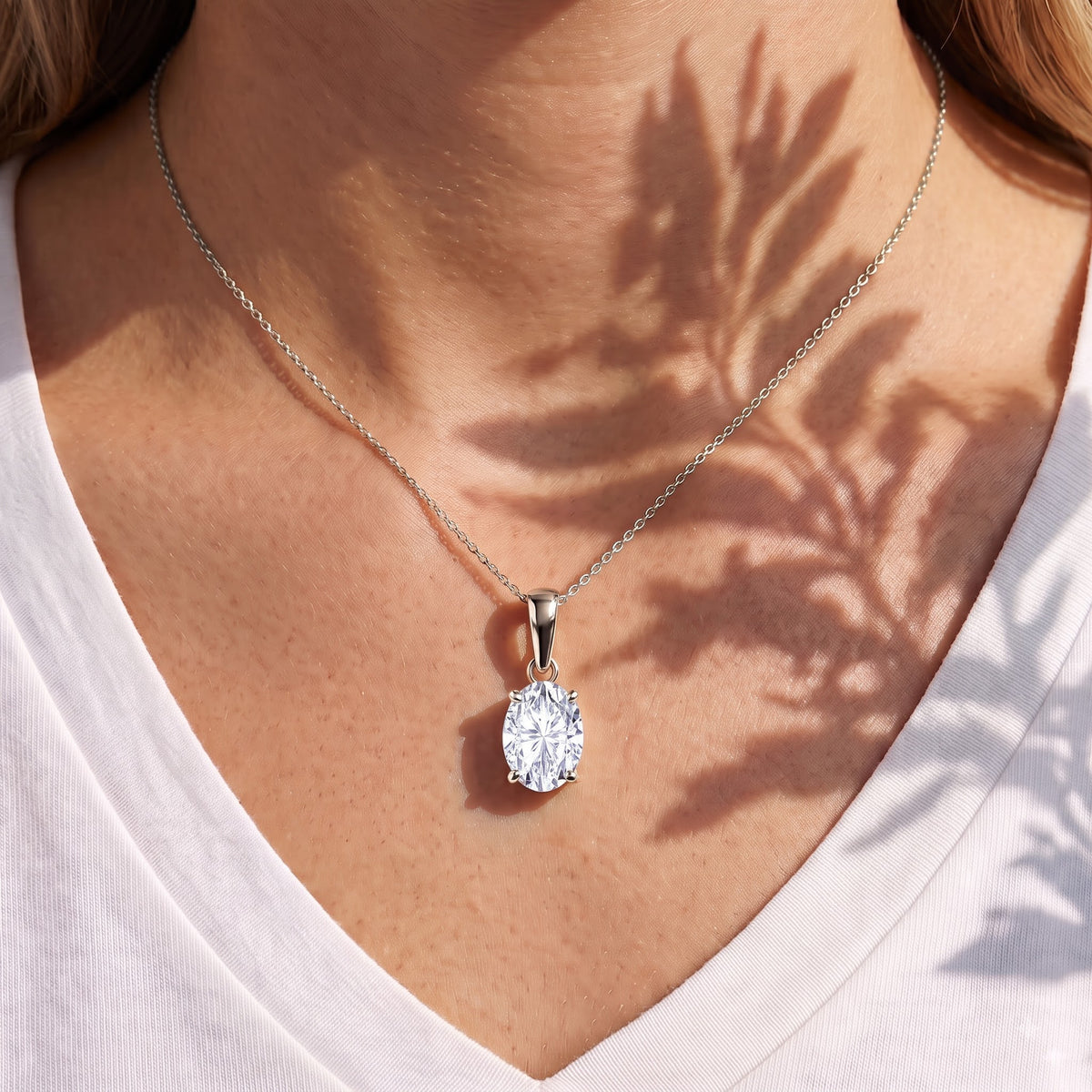 LUXURIANT 0.5 Ct. Lab Grown Diamond Oval-Cut Solitaire Pendant in Rhodium Overlay Sterling Silver (SI) 8548533 5