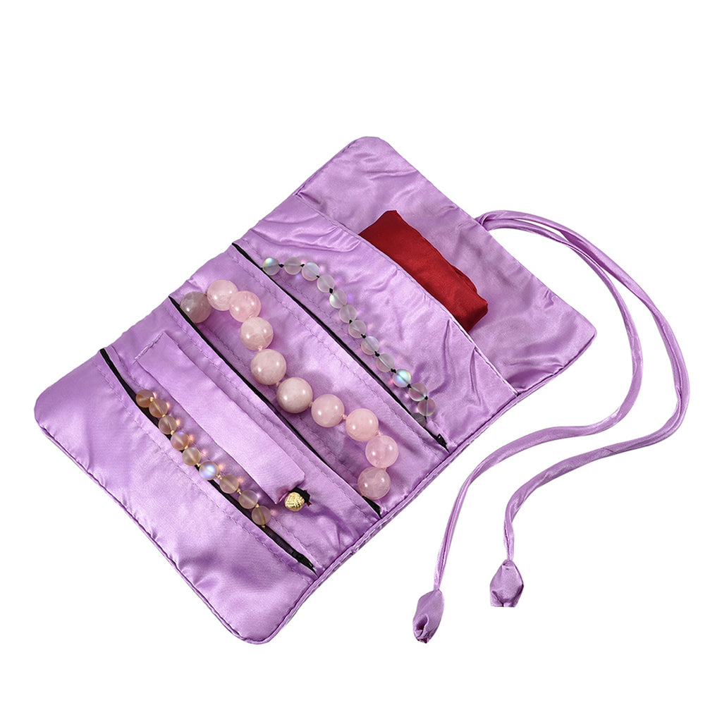 Embroidered Travel Jewellery Roll Organiser - Light Purple_8548956