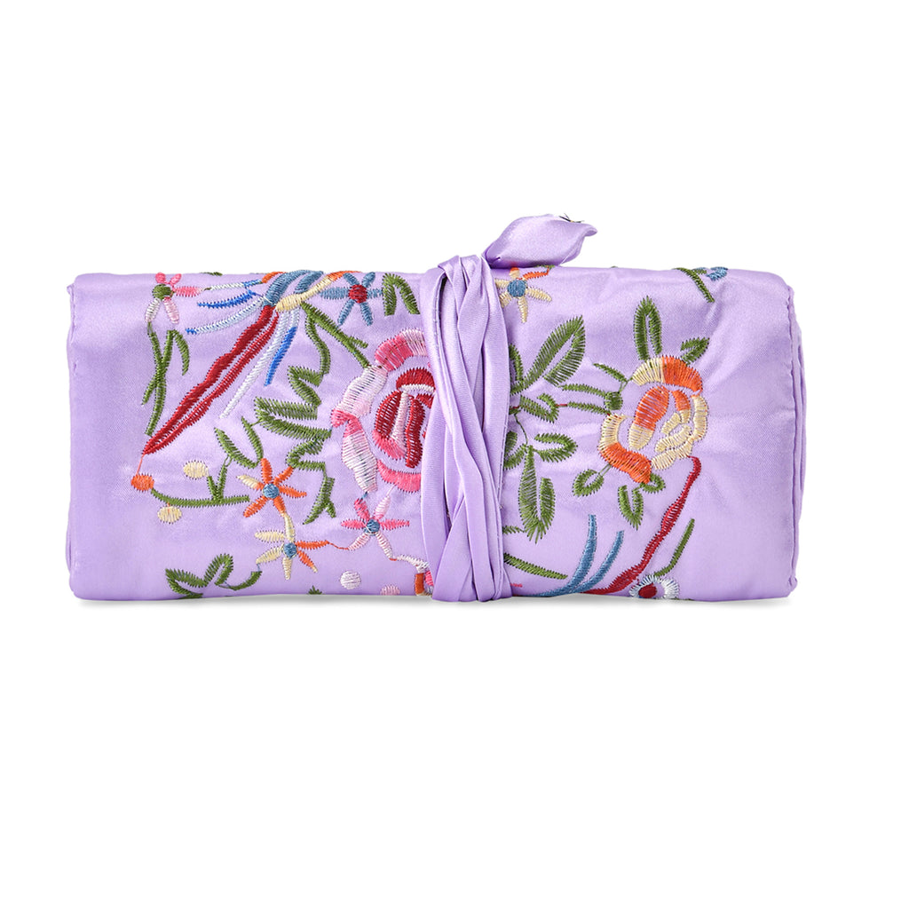 Embroidered Travel Jewellery Roll Organiser - Light Purple_8548956_1