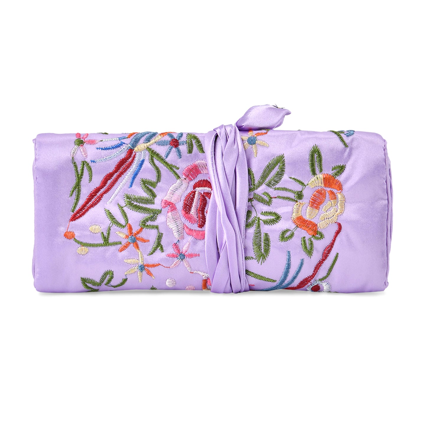 Embroidered Travel Jewellery Roll Organiser - Light Purple 8548956 2