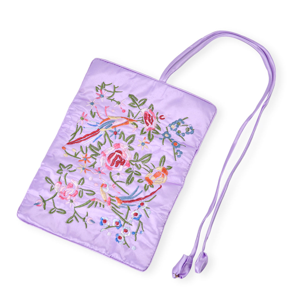 Embroidered Travel Jewellery Roll Organiser - Light Purple_8548956_4