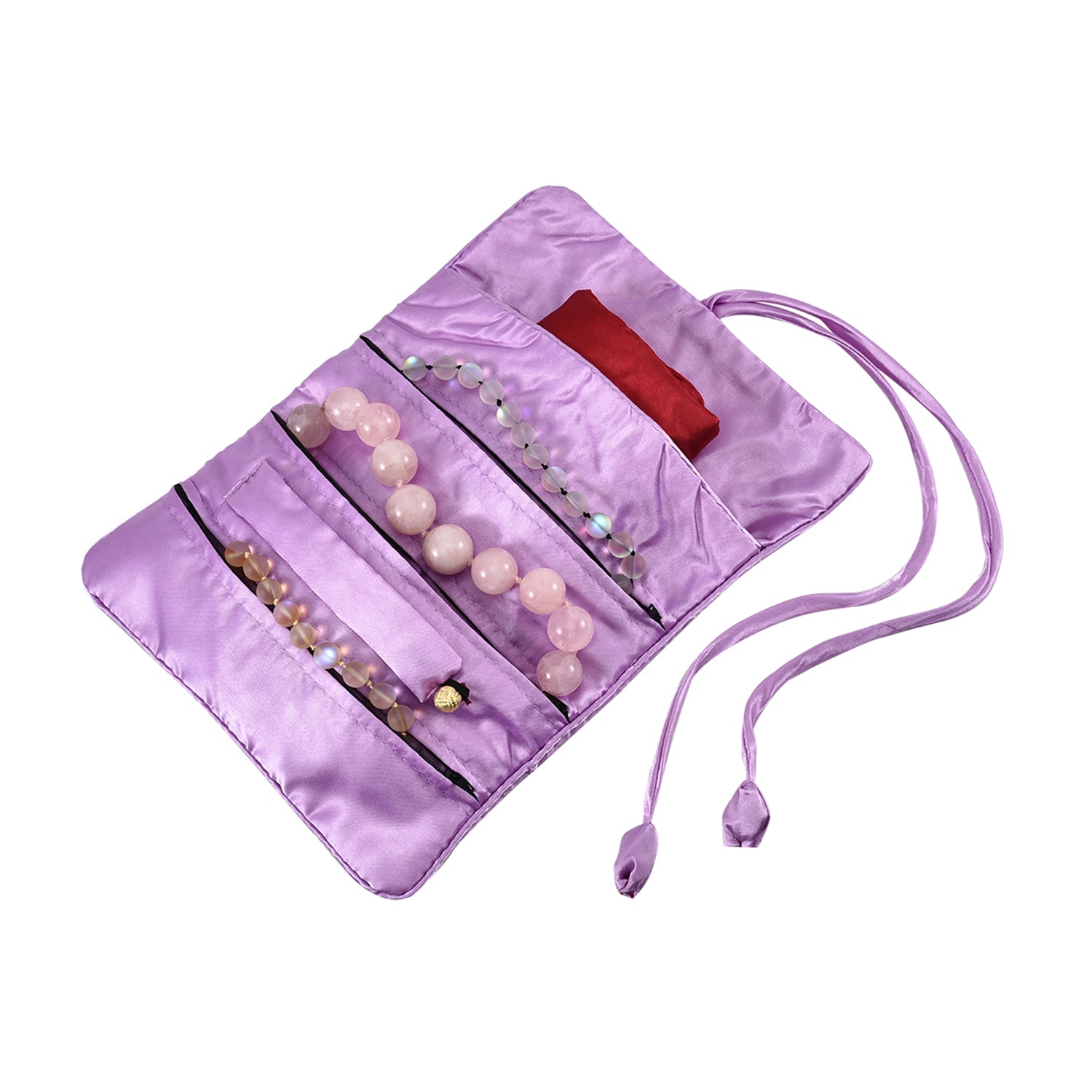 Embroidered Travel Jewellery Roll Organiser - Light Purple 8548956 6