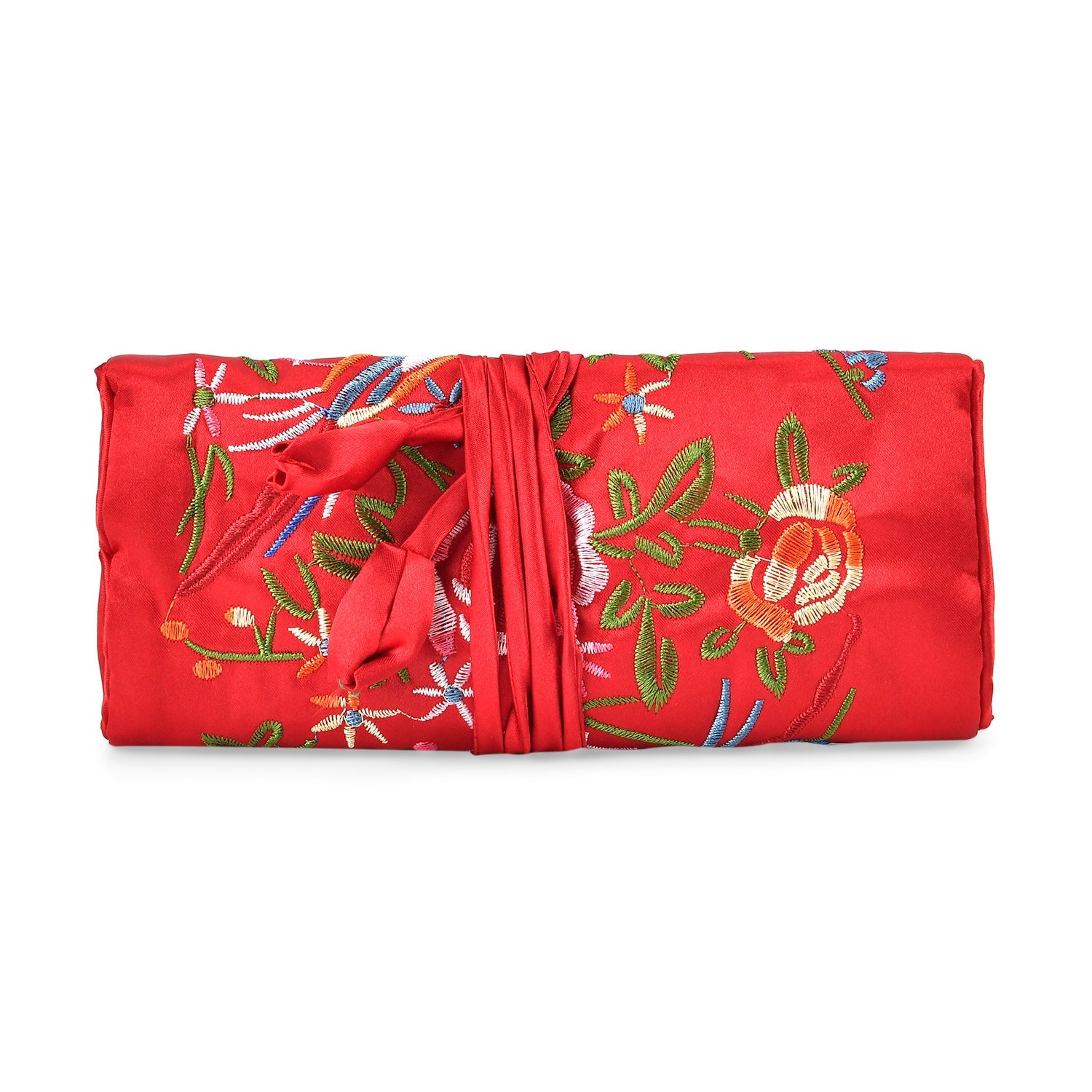 Embroidered Travel Jewellery Roll Organiser - Wine Red V32360576 2