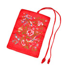 Embroidered Travel Jewellery Roll Organiser - Wine Red