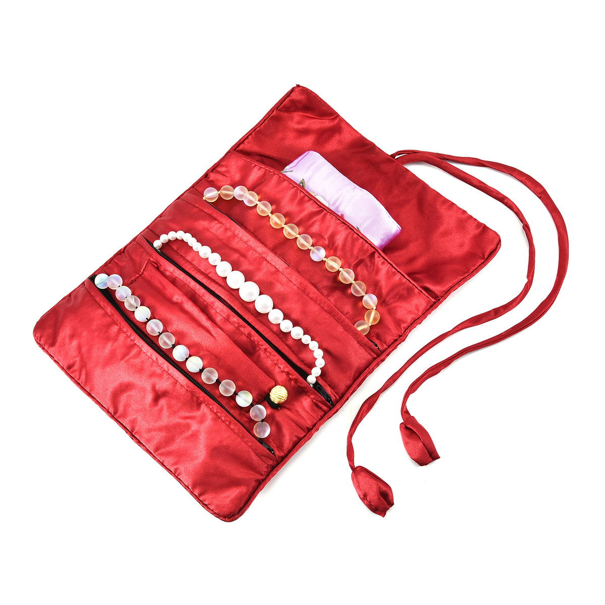 Embroidered Travel Jewellery Roll Organiser - Wine Red V32531070 6
