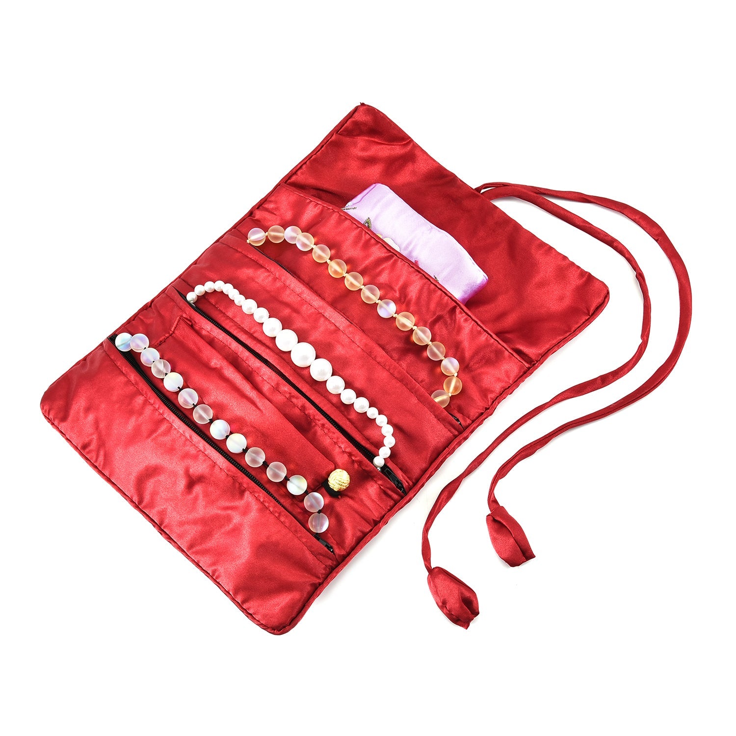 Embroidered Travel Jewellery Roll Organiser - Wine Red V32360576 6