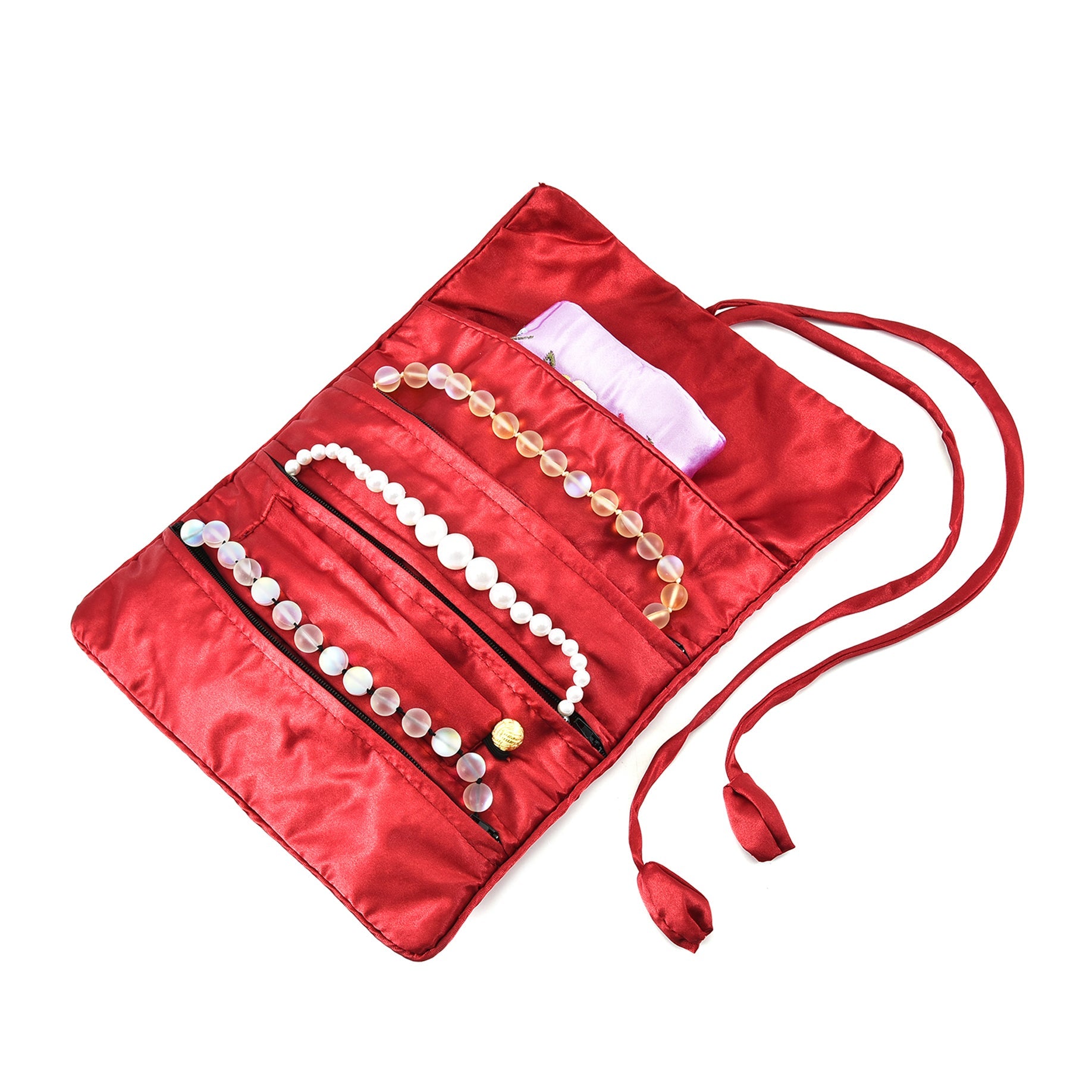 Embroidered Travel Jewellery Roll Organiser - Wine Red V32359446 0