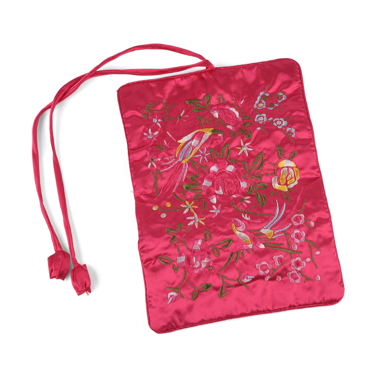Embroidered Travel Jewellery Roll Organiser - Raspberry V32361651 2