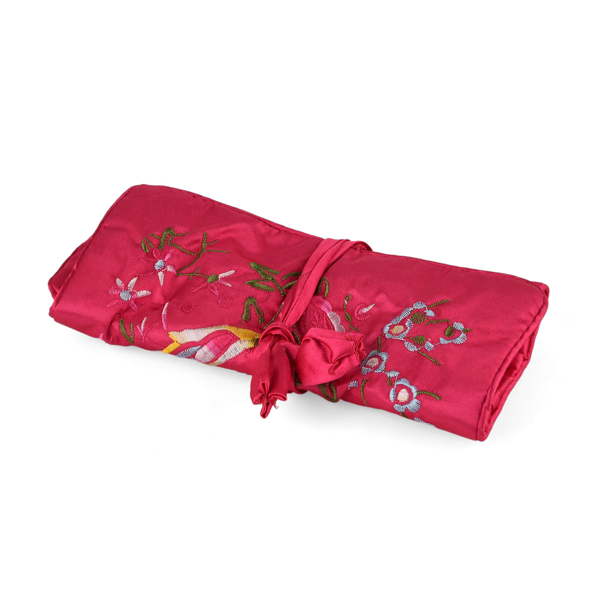Embroidered Travel Jewellery Roll Organiser - Raspberry V32517717 4