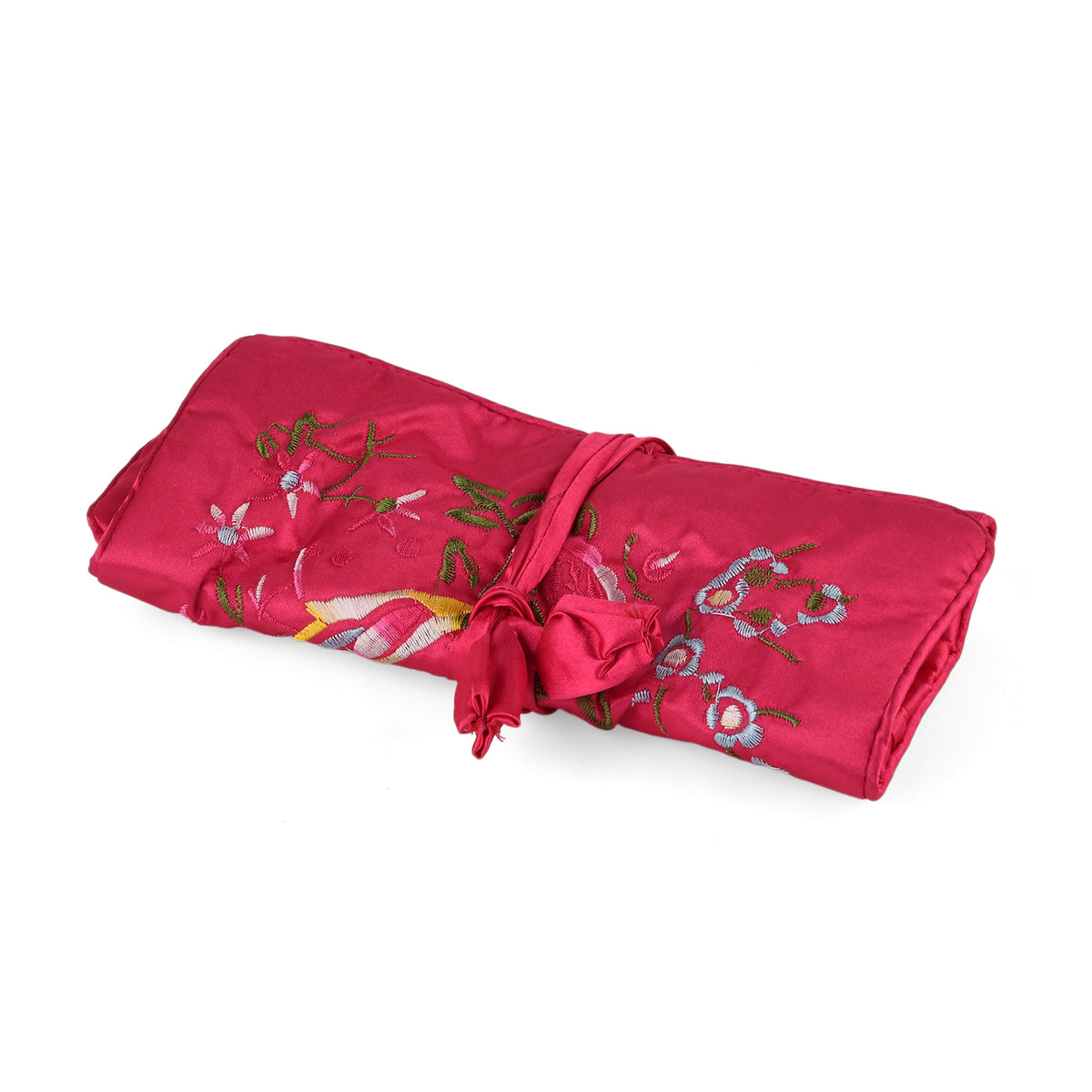 Embroidered Travel Jewellery Roll Organiser - Raspberry V32517717 4