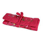 Embroidered Travel Jewellery Roll Organiser - Raspberry
