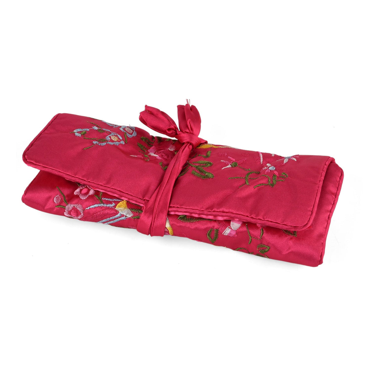 Embroidered Travel Jewellery Roll Organiser - Raspberry V32361651 4