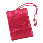 Embroidered Travel Jewellery Roll Organiser - Raspberry