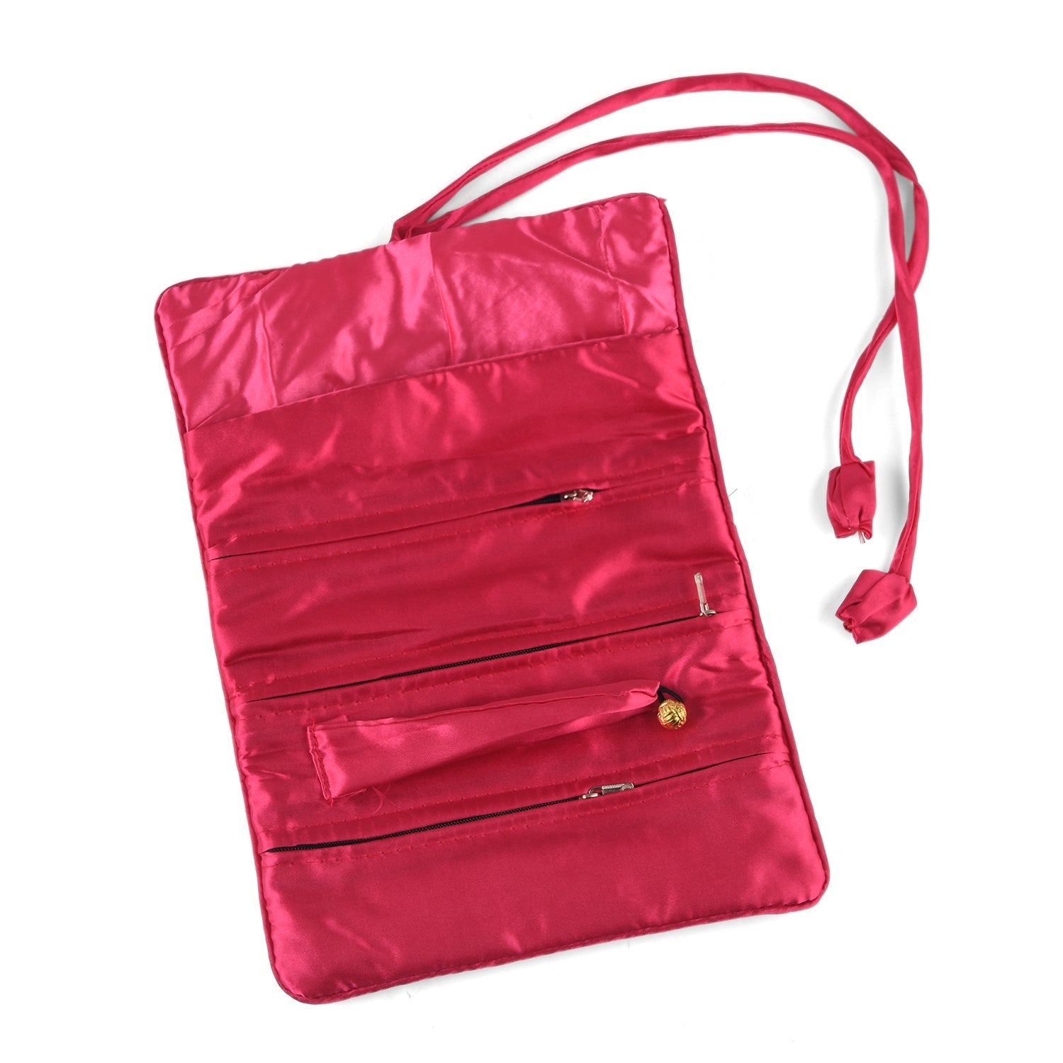 Embroidered Travel Jewellery Roll Organiser - Raspberry V32361628 0